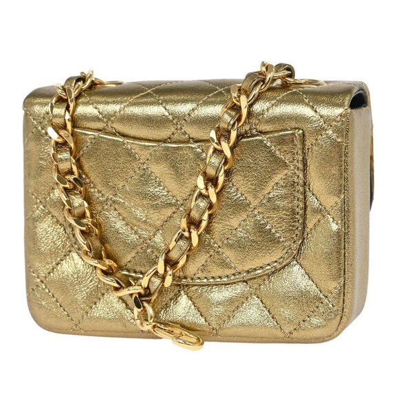 Chanel Metallic Gold Lambskin Classic Flap Micro Bag Pouch 154090 - Picture 3 of 9